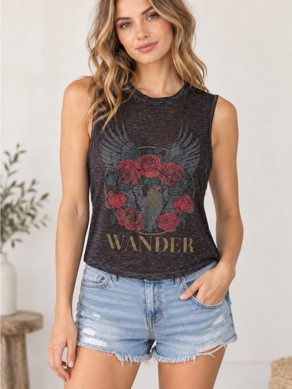 FIFTH SUN Wander Graphic Tank Top Sleeveless Burnout Style Women's